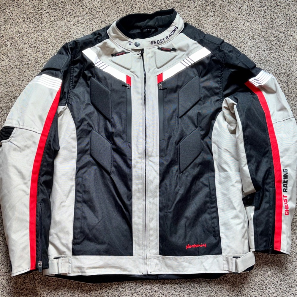 Ghost Racing Motorcycle Jacket 2XL Touring Padded Armor Black Gray Red NWOT
